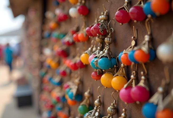 Vibrant CloseUp of Colorful Earrings for Sale at the Beach Market